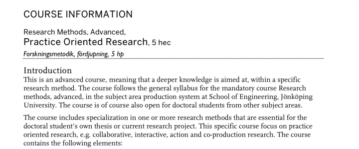 PDA invites to a course in Research Methodology at Jönköping University